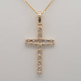 Lab Diamond Cross Pendant in Solid 14K Gold – 3mm Elegant Minimalist Faith Necklace