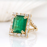7.5ct Zambian Emerald Ring with Natural Diamonds in 18K Solid Gold - Heirloom Quality, Timeless Jewelry
