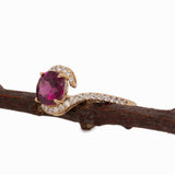 Hardika Solid 14k Gold Purple Garnet Ring with Natural Diamonds Accents, 7mm
