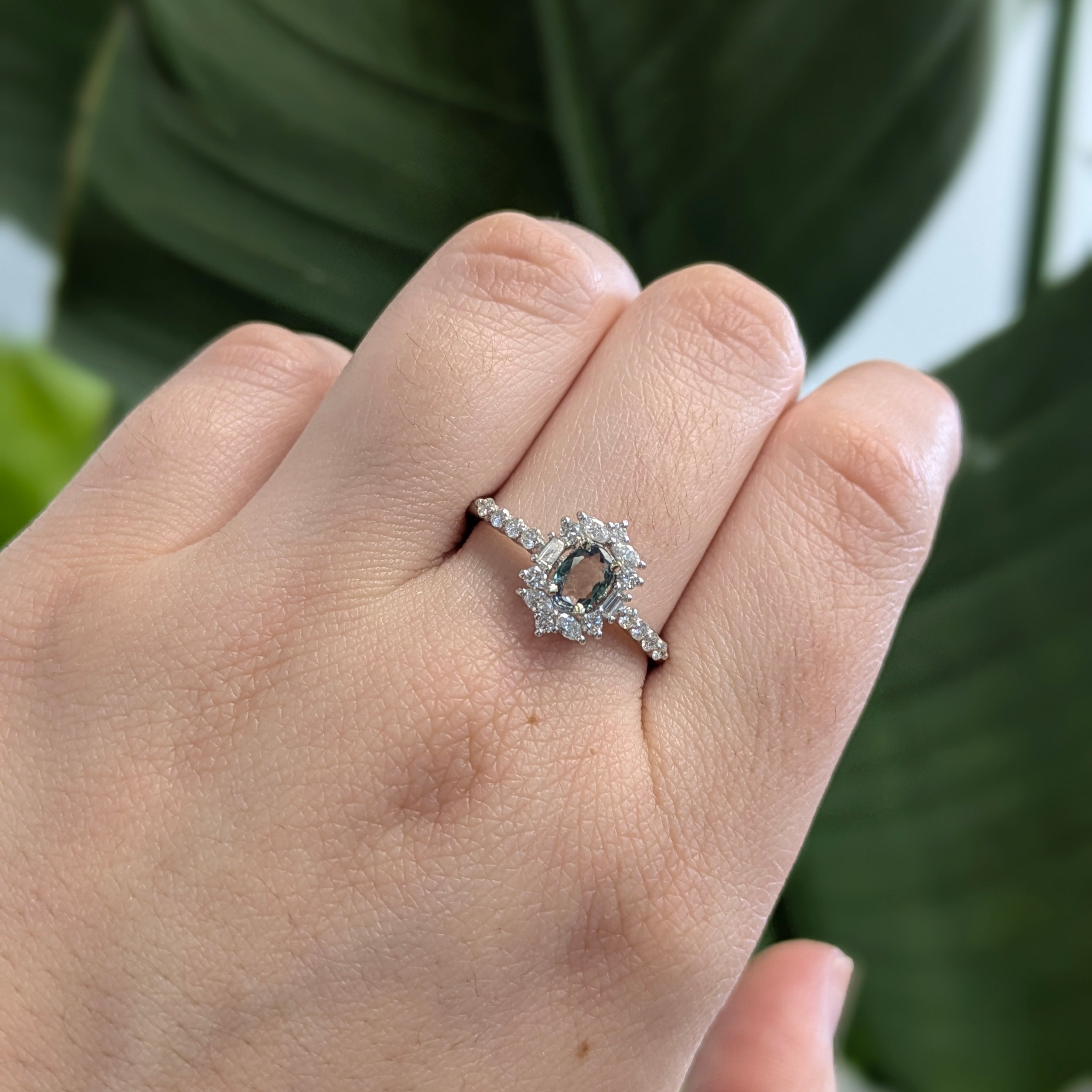 Natural Alexandrite & Diamond Ring – 14K White Gold, Color Change Gemstone (Green To Red/Purple)