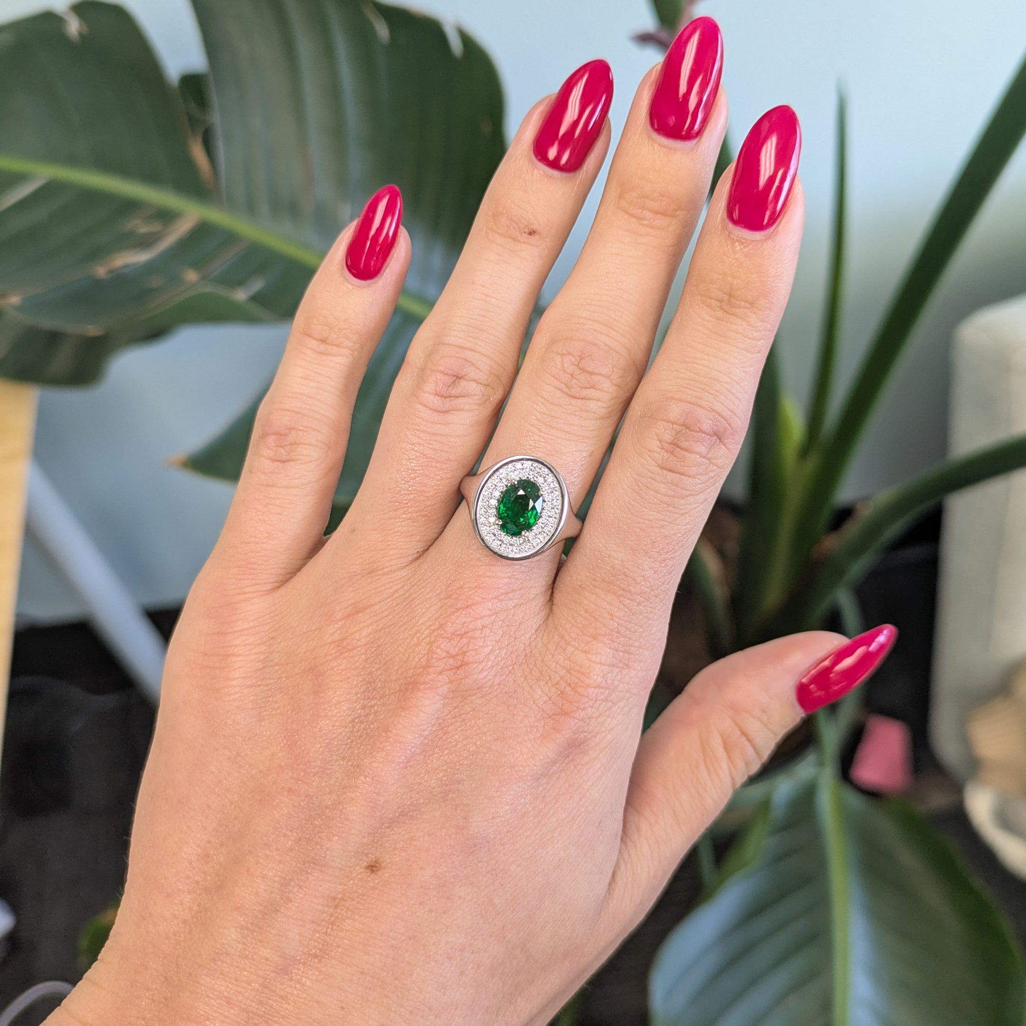 14K white gold tsavorite garnet ring