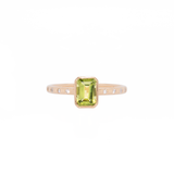 Noor Solid 14k Gold Peridot Ring with Natural Diamonds Accents, Emerald cut 7x5mm