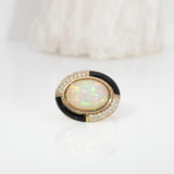 5.3Ct Natural Opal Ring with Diamond Accents in Solid 14K Gold – Oval Cut 14x10mm Iridescent Statement Gemstone Ring