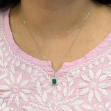 Shree 14K White Gold Zambian Emerald Diamond Pendant | EM 7x5mm