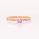 Ravina Pink Sapphire Ring with Natural Diamonds Accents: 14k Solid Gold, Round 3.5mm
