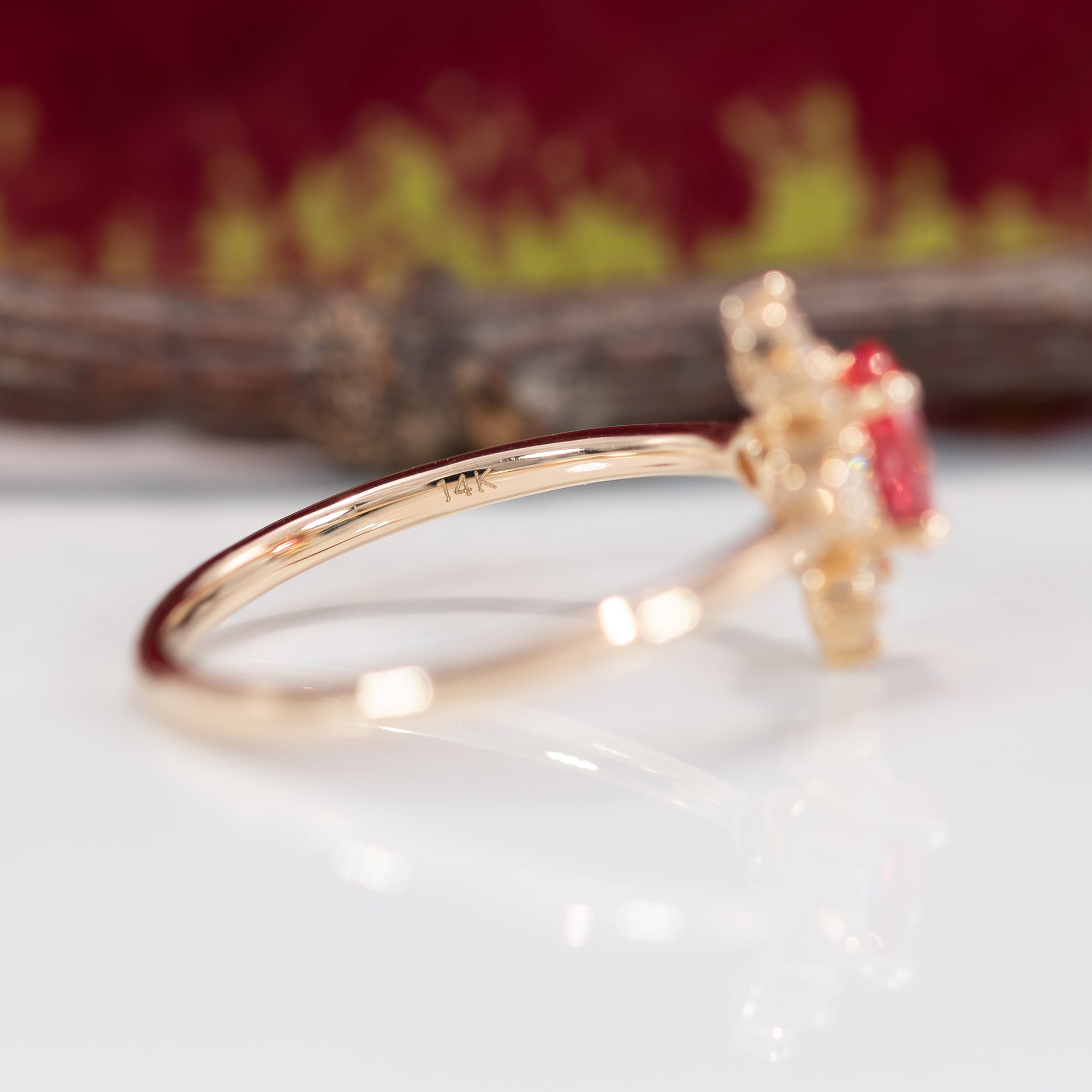 14K yellow gold padparadscha sapphire ring