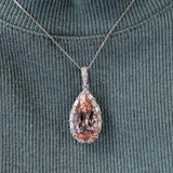 Keshvi 14K Solid Gold Morganite Pendant with Earth Mined Diamonds Accents, Pear 21x11mm