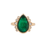 Solene 14K Yellow Gold Zambian Emerald and Diamonds Ring | Pear Shape 14x9mm
