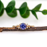 Dainty Tanzanite Ring W Natural Diamond Accents in 14K Solid Gold | Round 5.6mm