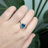 Grace 14K White Gold London Blue Topaz and Diamond Ring | PE 9x7mm