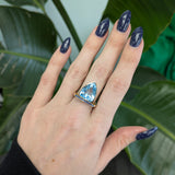 Vivien Solid 14k Gold: Swiss Topaz Ring with Sapphire Accents, Trillion 15x12.5mm