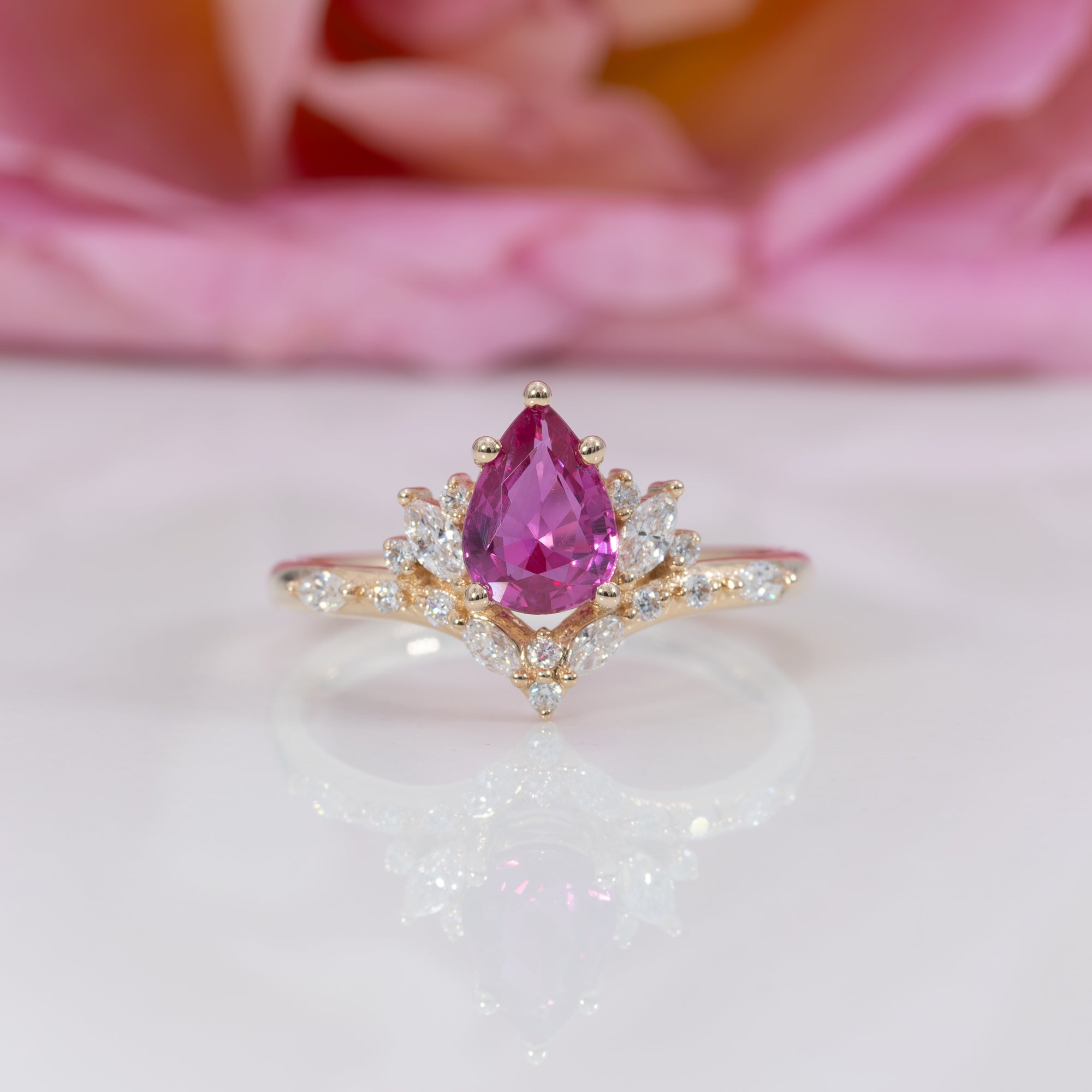 14K yellow gold pink sapphire ring