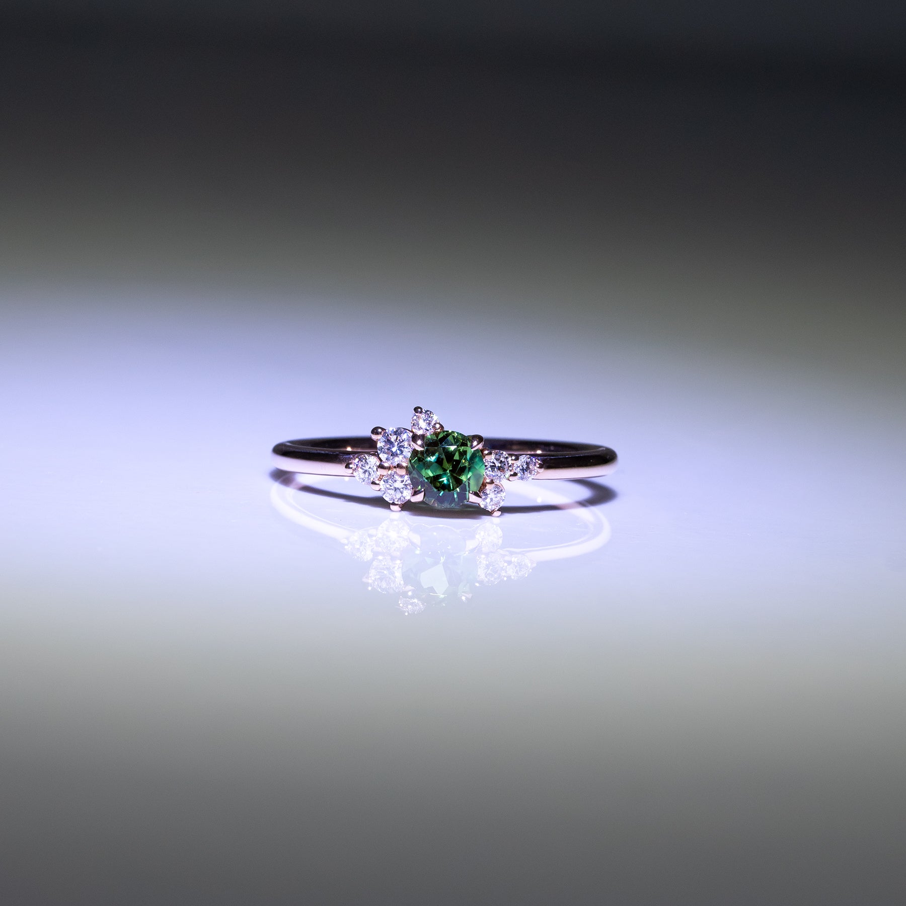14K rose gold alexandrite ring with diamond accents