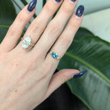 Harley 1.6ct East West Blue Zircon Ring w Earth Mined Diamonds in Solid 14K Yellow Gold | Oval 8x6mm | December Birthstone