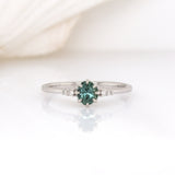 Qala 14K White Gold Ceylon Teal Sapphire and Diamond Ring | OV 5x4mm