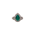 gia certified 2.08cts colombian emerald ring w earth mined diamonds in solid 14k gold | pear 10x8mm