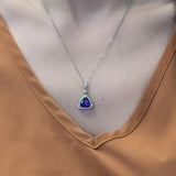 Classy Purple Amethyst Pendant in Solid 14k White Gold with Natural Diamond Accents | Trillion 9mm