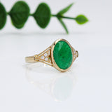 3ct Statement Emerald Ring w Natural Diamond Accents in 14K Gold | OV 11x8mm