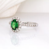 Avienne Solid 14k White Gold Tsavorite Garnet Ring with Natural Diamond Accents | 7x5mm