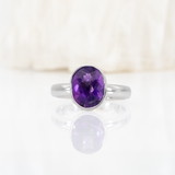Simone 2.6Ct Amethyst Solitaire Ring with Bezel Setting: Solid 14K Gold, Oval 10x8mm