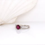 Siana 14k Slid White Gold Estate Rubellite Tourmaline Ring W Natural Diamond Accents | Round, 6mm