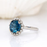 Rossana 14K White Gold London Blue Topaz Diamond Ring | Round 10mm