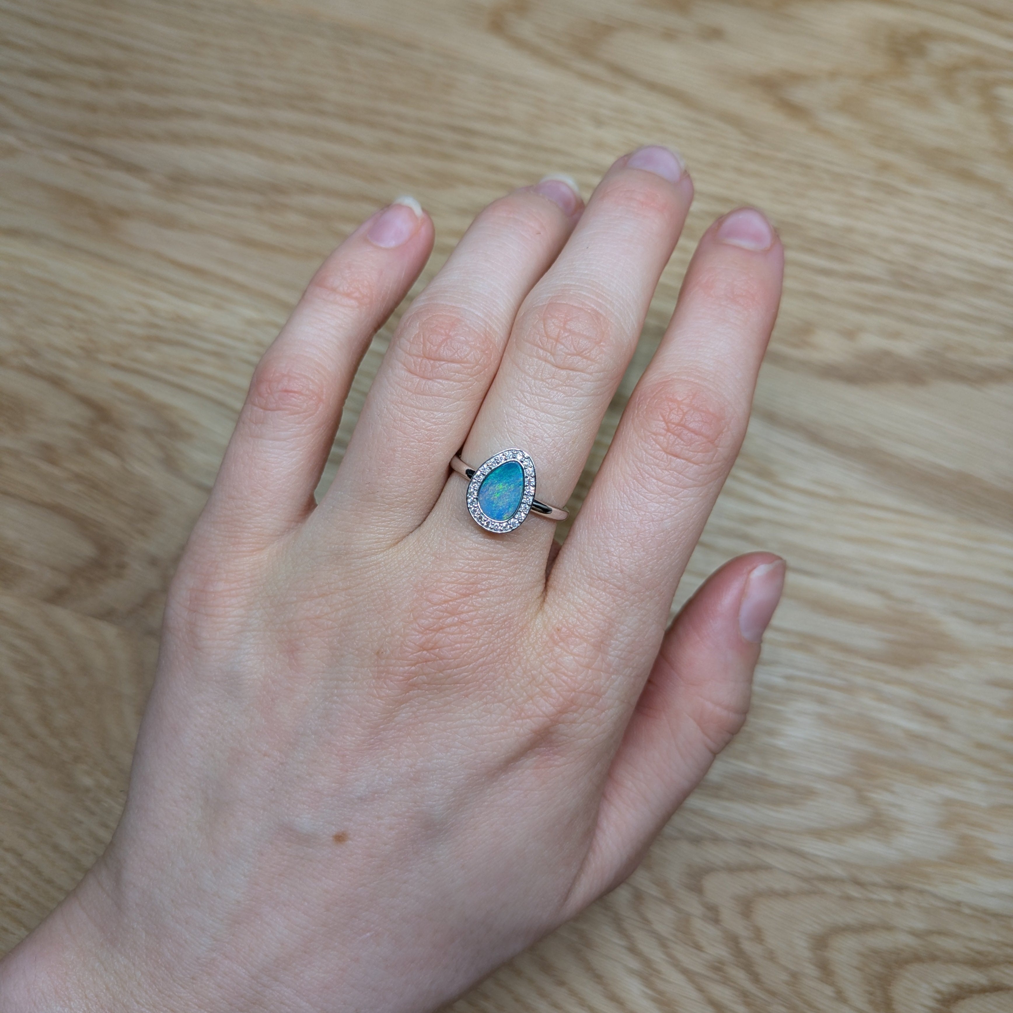 elysia 14k white gold 1.08cts boulder opal diamond ring | fancy shape 9x7mm