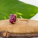 Seraphina Solid 14k Gold Star Ruby Ring with Natural Diamonds Accents, Oval 10x8mm