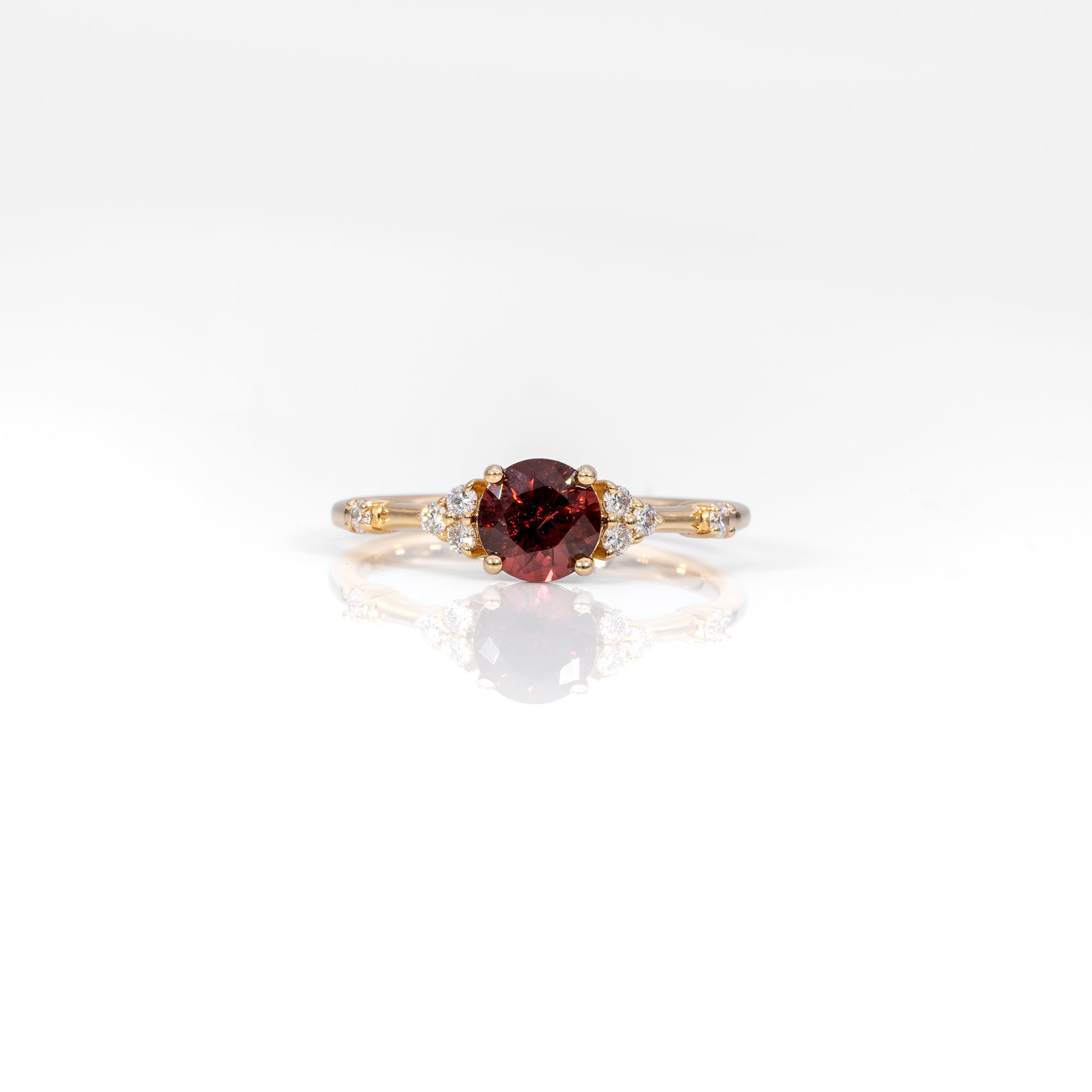 14K yellow gold red spinel ring with diamond accents