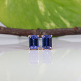 Nadira | AAA Tanzanite Solitaire Studs, Emerald Cut 7x5mm, Fine 14K Solid Gold, Rare Natural Tanzanite Earrings, Bridal Anniversary Gift, Yellow White Rose