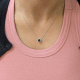 Pranjali 14K White Gold Ceylon Blue Sapphire and Diamond Halo Pendant | RD 6mm