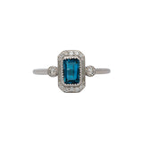 London Blue Topaz Ring with Earth Mined Diamond Accents in Solid 14K Gold – 6x4mm Emerald Cut Fine Jewelry Ring