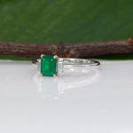 14K white gold Colombian emerald ring with diamond accents