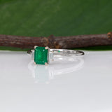14K white gold Colombian emerald ring with diamond accents
