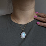 Italia 14K Yellow Gold 9.26cts Cabochon Opal Diamond Ring | Oval 20.5x15mm