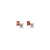 Elegant Emerald, Ruby, Yellow Sapphire and Orange Sapphire Studs with Diamond in 14K Gold | Emerald Cut
