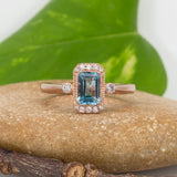1.2Ct Aquamarine Ring with Earth Mined Diamond Accents: Solid 14K Gold, 7x5mm