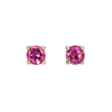 14K Solid Gold Pink Tourmaline Solitaire Studs | Round 3mm