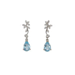 14K white gold aquamarine pear earrings with lab grown diamond accents