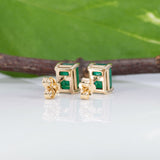 Beautiful Zambian Emerald Solitaire Stud Earrings in Solid 14K Gold | Emerald Cut 5x3mm 6x4mm 7x5mm 8x6mm