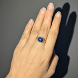 3.85ct Star Sapphire Ring w Natural Diamond Halo in  Solid 14K Gold | OV 10x8mm