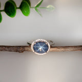 3.85ct Star Sapphire Ring w Natural Diamond Halo in  Solid 14K Gold | OV 10x8mm