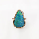 7ct Boulder Opal Ring w Natural Diamond Accents in 14K Yellow Gold | Fancy Shape