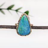 7ct Boulder Opal Ring w Natural Diamond Accents in 14K Yellow Gold | Fancy Shape