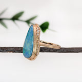 7ct Boulder Opal Ring w Natural Diamond Accents in 14K Yellow Gold | Fancy Shape