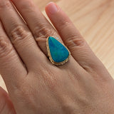 7ct Boulder Opal Ring w Natural Diamond Accents in 14K Yellow Gold | Fancy Shape