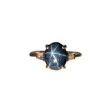 2.3ct Star Sapphire Ring w Natural Diamond Accents in Solid 14K Gold | OV 10x8mm