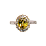 2.3ct Sphene Ring w Natural Diamond Halo and Milgrain Details in Solid 14K Gold