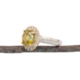 2.3ct Sphene Ring w Natural Diamond Halo and Milgrain Details in Solid 14K Gold