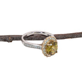 2.3ct Sphene Ring w Natural Diamond Halo and Milgrain Details in Solid 14K Gold